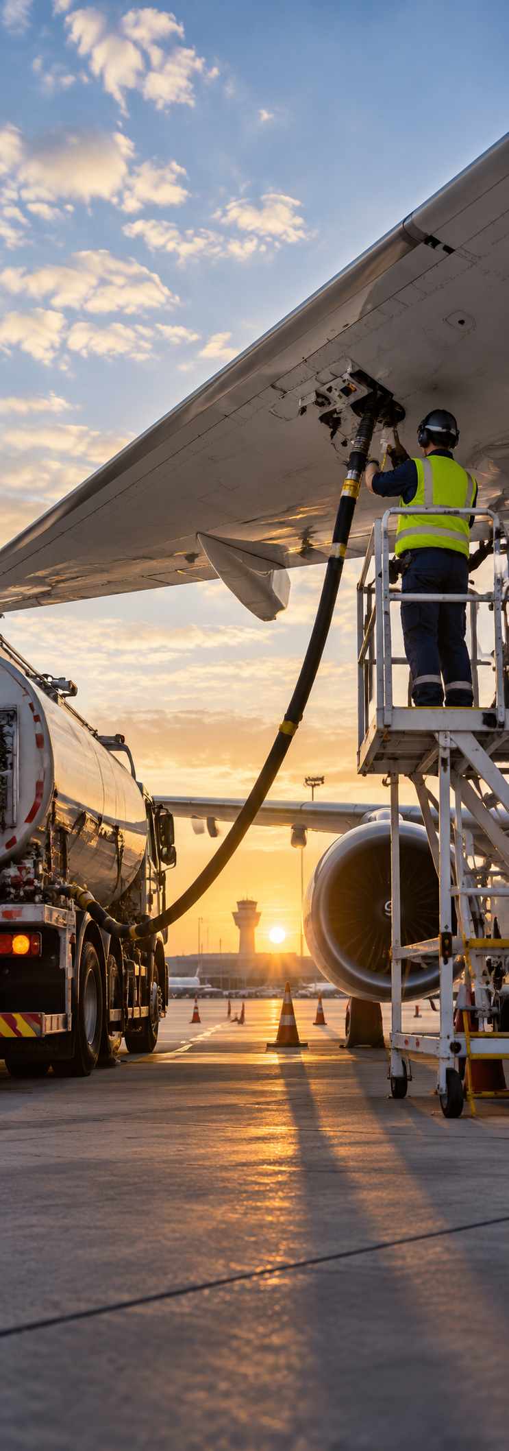 Profissional realizando abastecimento de aeronave em atividade operacional da aviação civil